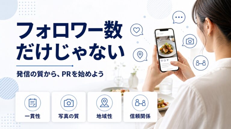 グルメインフルエンサーになるための始め方。フォロワー数だけでなく発信の質が重要であることを示す図解
