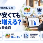 食材の消費税が1%になると納める消費税はどう変わるか。確認すべき5つの論点を示した図