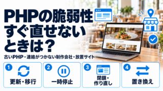 PHPの脆弱性をすぐ直せないときは?古いPHP・連絡がつかない制作会社・放置サイト向けに、更新・移行、一時停止、閉鎖・作り直し、置き換えの4つの道を解説