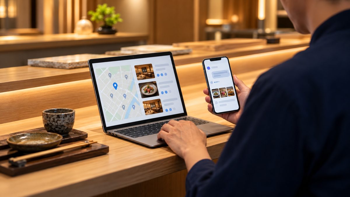 飲食店のAI検索対策(AIO)で店舗情報を確認するイメージ